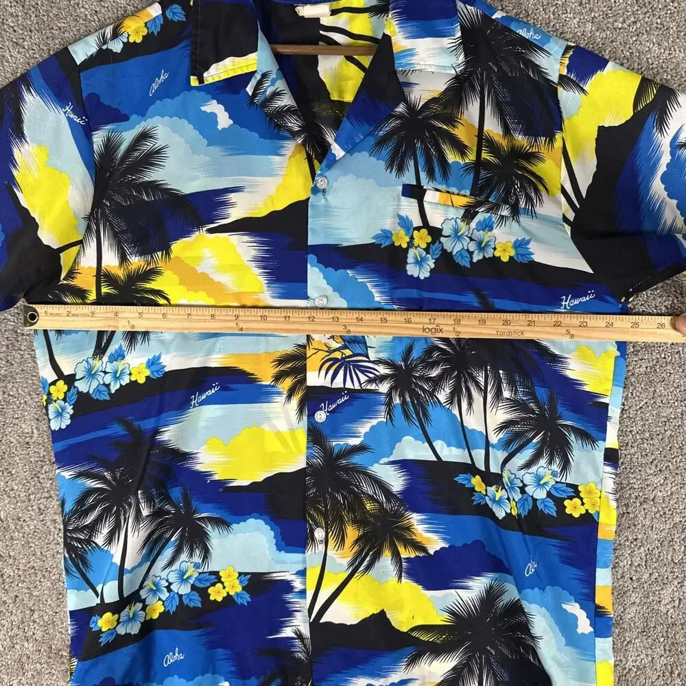 Orchid Fashion Shirt Men XL Blue 100% Rayon Hawaiin Camp True Vtg 70s READ